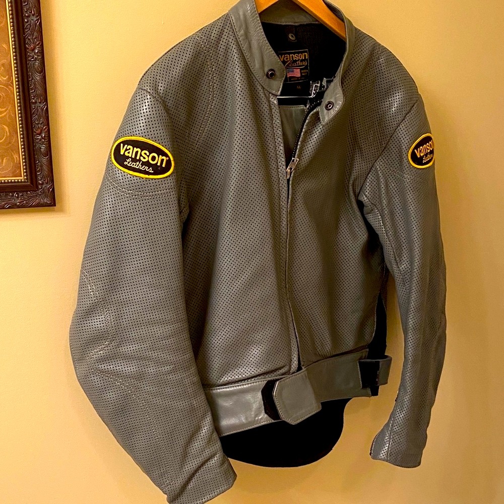 Vanson Gray Leather Bomber Jacket